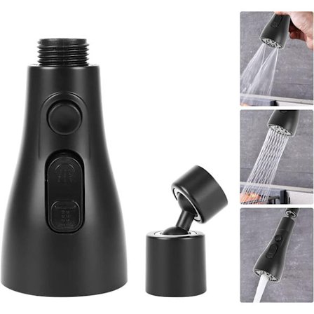 (Svart) Kjøkkenkranutløp, 360 roterende kranforlenger, vis