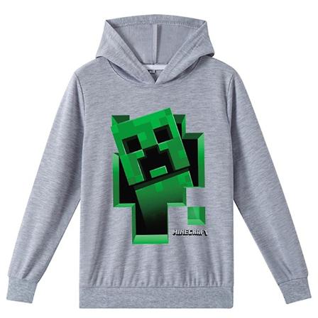 Minecraft-huppari unisex-lapsille, Creeper-painatuksella varustetut hupparit, pitkähihaiset puserot pojille ja tytöille, pelaajalahja - WELLNGS Grey 7