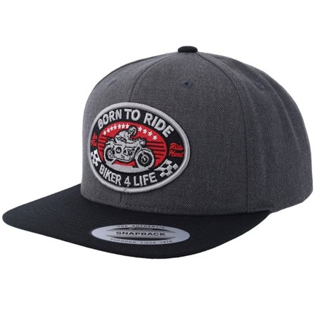 Born To Ride - Cinza snapback Boné - Biker 4 Life Patch Dark Heather Grey/Black Snapback @ Hatstore