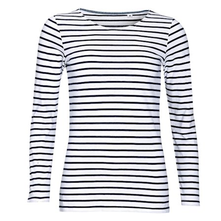 SOLS Dam/Kvinnor Marin Långärmad Randig T-shirt XS Vit/Marin