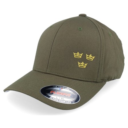 Iconic - Vert flexfit Casquette - Tre Kronor Side Panel Olive Flexfit @ Hatstore