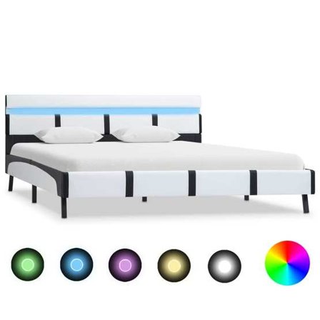 VidaXl Sängram Med Led Vit Konstläder Mörka Ben 120X200 Cm - Litenleker