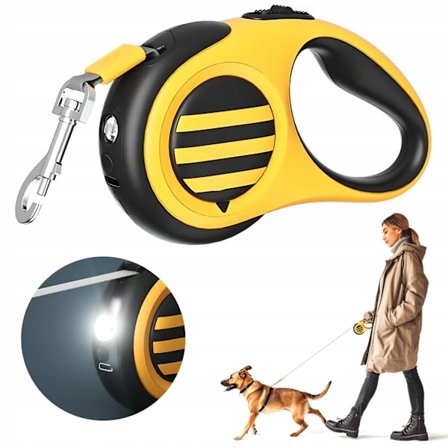 AUTOMATISKT KOPPEL MED LED-LAMPA 5M FAST UPPRULLNINGSBART FÖR HUND KATT