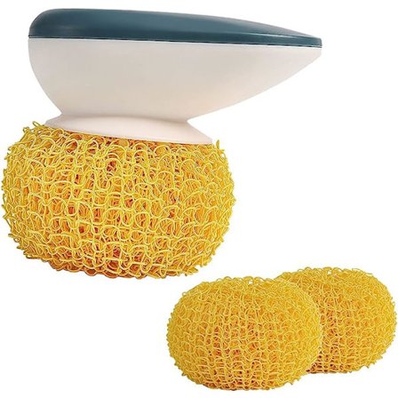 Keittiön pyöreät astianpesusienet hankauspallon kahvalla, monikäyttöinen hankaussieni pesusieni pallo kattilaastian pesuun (D-Navy)