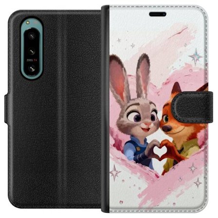 Sony Xperia 5 IV Lompakkokotelo Eläinten muodostama sydän, hellästi piirretty pehmeillä vaaleanpunaisilla sävyillä