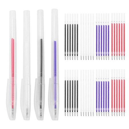 4 Styk Varme-Sletbare Stofmarkeringspenne Varme-Slettepenne med 48 Refiller til Quilting Syning og D