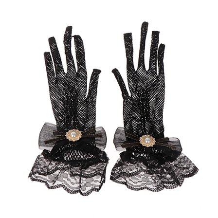 Girl Black White Lace Handves Girl Lolita Mesh Bow Flower Lace G