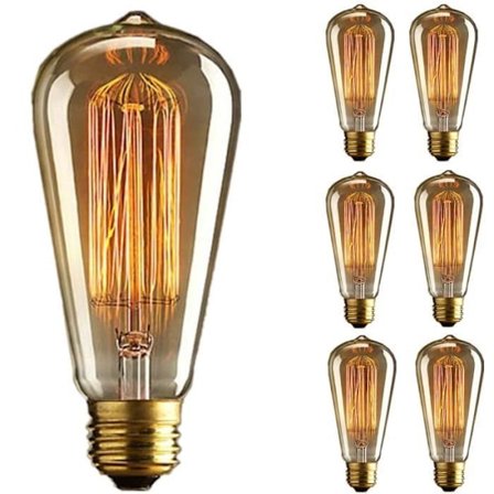 RisingFF Edison Glødelampe x6 - Glødelampe - ST64 Retro - E27 - 220V - 60W-max