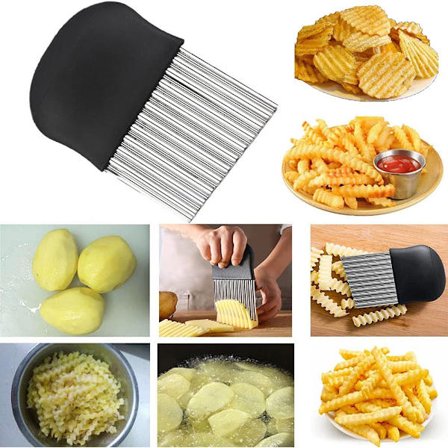 1 stk (svart) kjøkkenredskap med bølgeblad i rustfritt stål for