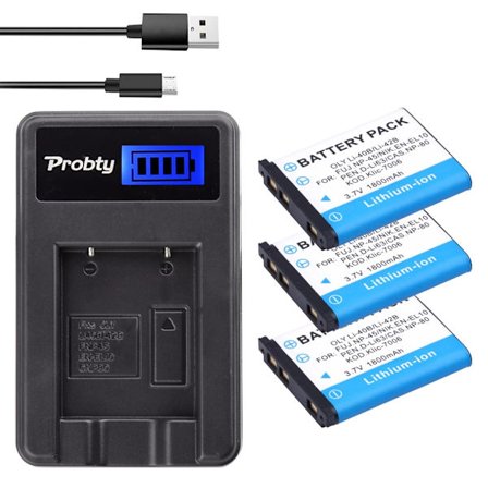 1800mAh Li-40B Li-42B EN-EL10 Batteri LCD-laddare för Olympus Li 40B 42B, Nikon EN EL10, FinePix XP70 XP60 XP50 T550