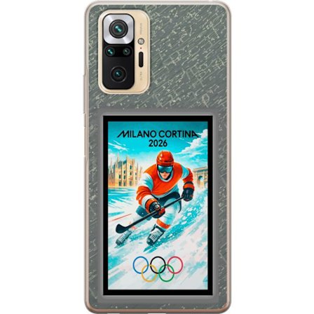 Kompatibelt Mobildeksel til Xiaomi Redmi Note 10 Pro Curlingillustrasjon med spillere og stein på is, Milano Cortina 2026, snøsprut og olympiske ringe
