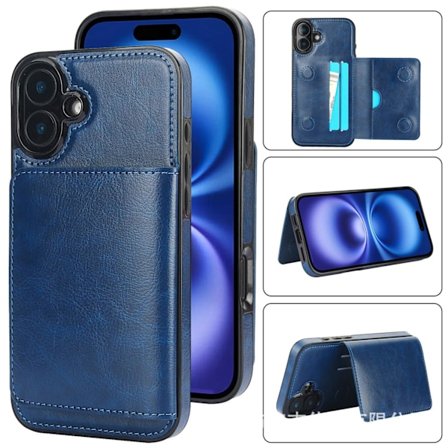 Fodral för iPhone16E/SE4 2025 blå [Z Earl Series] Crazy horse-läder korthållare anti-fall