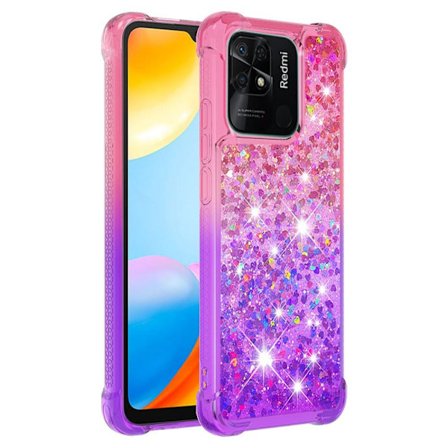 SKALO Xiaomi Redmi 10C Kvicksand Glitter Hjerter TPU Cover - Pink-Lilla