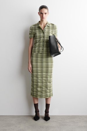 COS Women's Camisa De Algodón Jacquard A Cuadros in Verde