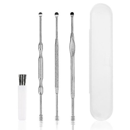 Ear Stick Wax Removal Set, Ear Cleaning Tool Set, Ear Wax Remover Tool, With Storage Box (silver, 4 Pieces)