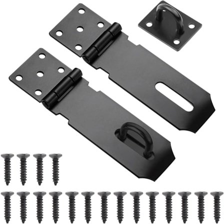 Dørhasp Lås, 2 stk Ytterdør Lås Hasp, 5 tommer Rustfritt Stål Ytterdør Lås Hasp med Skruer for Garderobe Garasje Dør Lukking (Svart)