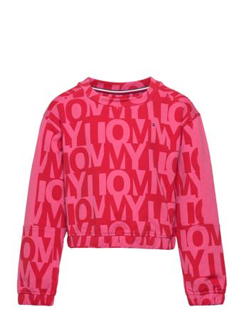 Tommy Aop Crop Sweatshirt Sweat-shirt Genser Rosa Tommy Hilfiger