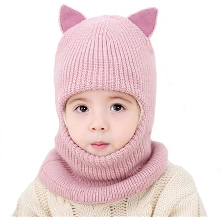 Baby Jenter Gutter Vinter Varm Skjerf Sjal Lue Strikket Søt Ansiktsdeksel Balaclava,Rosa