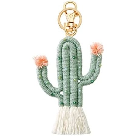 15cm Vævet Sød Kaktus Nøglering Håndlavet Bohemian Fluffy Tassel Nøglering Ørkenplante Tegnebog Pung Vedhæng til Kvinder Deco