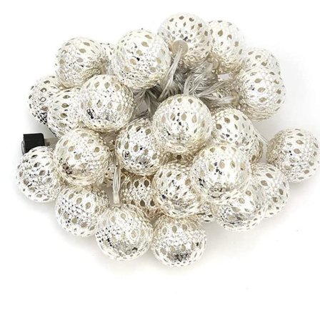 Innendørs LED-lyskjede elektrisk drevet med marokkanske sølvkuler, 10m lyskjede plugg, eventyrlys for soverom, bryllup