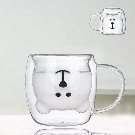Söt Djurkopp Dubbelisolerad Glaskopp, Kaffekopp, Kaffekopp, Tekopp, Mjölkkopp, Bästa Presenten för Kontor och Personlig Födelsedag