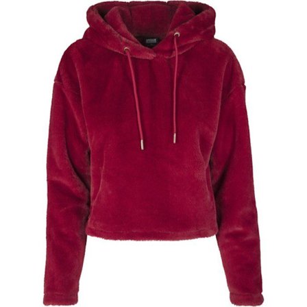 Sweatshirt - URBAN CLASSICS - Oversized Teddy - Huva med snodd - Velour-effekt - Bordeaux