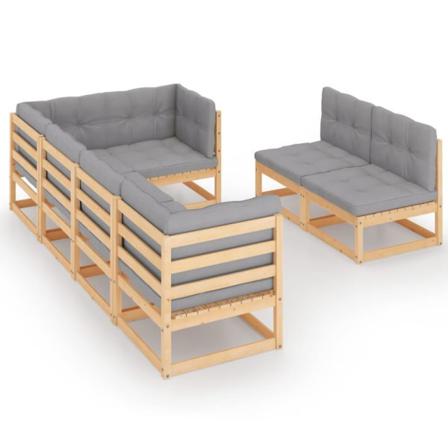 Vidaxl Loungegrupp För Trädgården Med Dynor 7 Delar Massiv Furu Grå