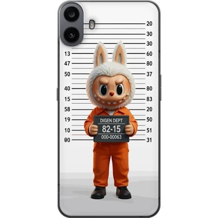 Kompatibel Mobilcover til Nothing Nothing CMF Phone 1 Sød tegnet kaninfigur i fængselsklæder med fangenummer mod baggrund med længdemåling