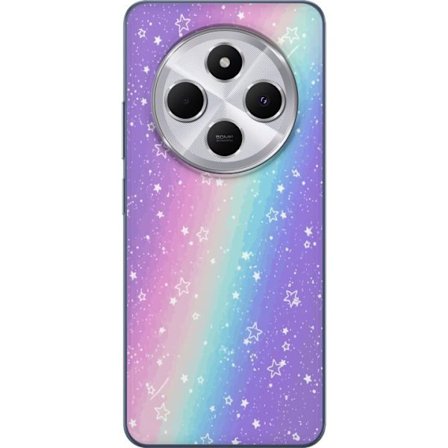 Kompatibelt Mobildeksel til Xiaomi Redmi 14C Rainbow-farget pastellbakgrunn med hvite stjerner og gnistrende prikker i myk overgang
