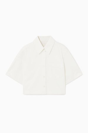 COS Women's Cropped Short-Sleeve Denim Shirt in White