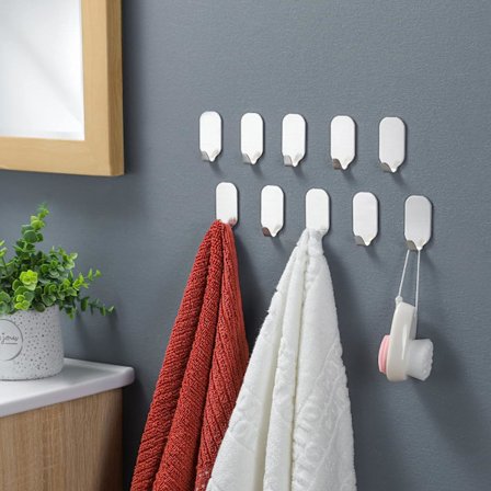 Klæbende vægkrog, vægkrog badeværelse køkken håndklæde krog rustfrit stål håndklæde krog, 12 stk.