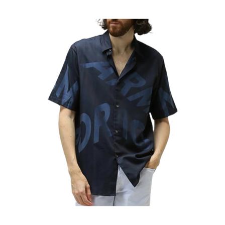 Emporio Armani, Short sleeve shirt over fit Blauw, Heren, Maat:L