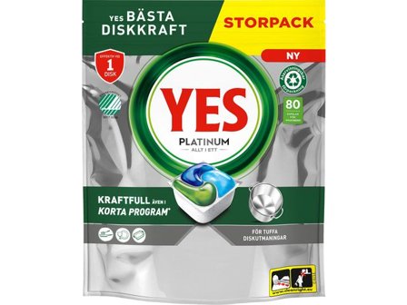 YES Maskindisk Platinum tabletter 80/fp - Lyreco - Städ och hygien - Diskrengöring - Maskindiskmedel