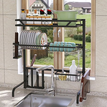 Opvaskestativ i metal til placering over vasken - Svart