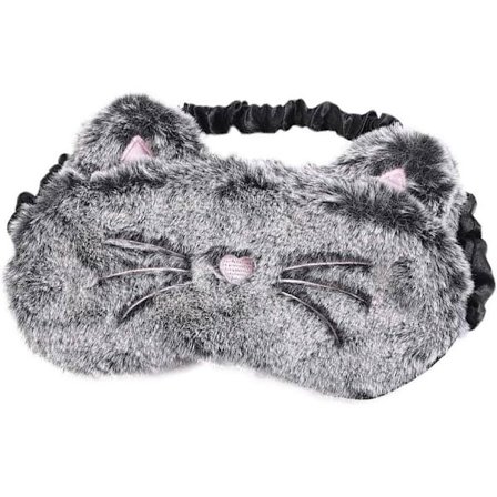 (Sort grå kat) Sød Soveøjenmaske Plys Blindfold Rejse Sle