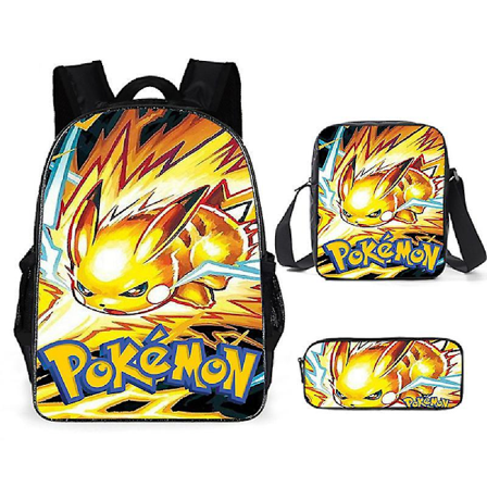 3pcs Pokmon Schoolbag Pikaqiu Backpack Polyester Comfortable Lightening Children's Bag