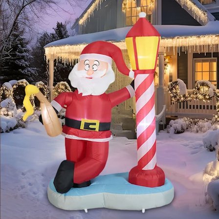 Oppblåsbar 183 cm julenisse med lys, juledekorasjon og hagedekorasjon for utendørs jul