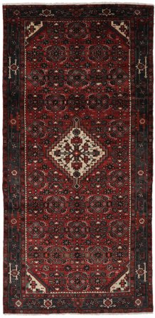 Hand Knotted Persian Hosseinabad Rug 152X311 Black/Dark Red