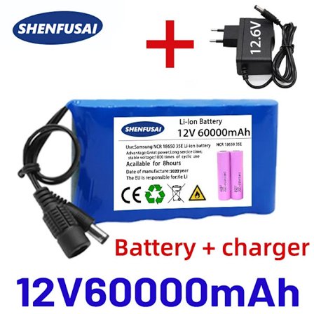 Original nytt bärbart 12V batteri, 100000mAh uppladdningsbart litiumjon 18650 batteripaket, DC 12,6V laddare, CCTV ljudförstärkare+