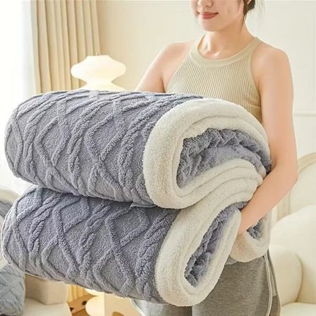 Året-runt-täcke i taftfleece, förtjockad lammskinnsfleece och korallfleece, liten kontorsfilt för tuppluren 150*200cm babyblå