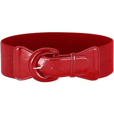 Rød damebælte elastisk læderbælte 3 huller elegant til kjole B