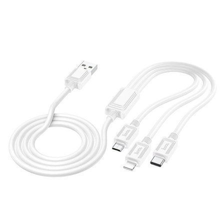 Hoco 3in1 USB-A/MicroUSB/Lightning/Typ-C Kabel 1m 2A X74 - Vit