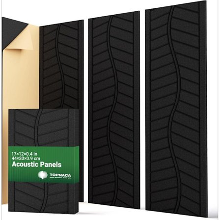 12-pak Selvklæbende Akustikpaneler, Lydabsorberende Plader 43×30cm, Dekorative Væg- og Loftpaneler til Studie og Hjemmebiograf_TF_TF