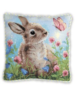 Broderikit Kudde Kanin & Blomster