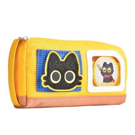 Penneveske Stor Kapasitet Søt Katteblyantveske Skrivesaker Pennepose for Tenåringsjenter og Gutter med Magisk Klistremerke og Dekorasjonsmerker - Gul