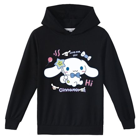 Barn Jente Cinnamoroll Trykket Genser Hoodie Hettegenser Langarmet Topp Svart V