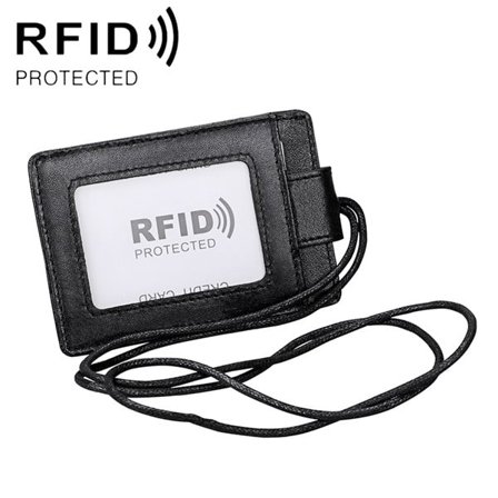 RFID-korttipidike kaulahihnalla ja ID-tunnisteella