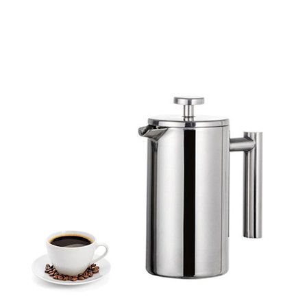 350ML Fransk presse kaffemaskine i rustfrit stål Høj kvalitet fransk presse kaffemaskine med tredobbelt filter i rustfrit stål (Sølv)