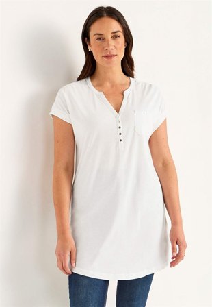 Cellbes of Sweden - Jerseytunika i modalmiks med metalknapper i hvid til damer i størrelse 46/48