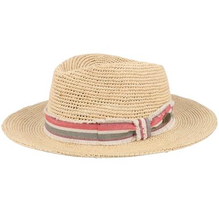 MJM Hats - Beige straw Cappello - Mabel Crochet Raffia Natural Red Stripe Band Straw Hat @ Hatstore